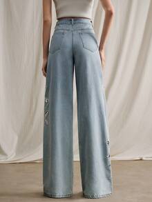Anewsta Quần jeans nữ ống đứng màu xanh dương sang trọng, gợi cảm, khoét lỗ, thêu họa tiết, thích hợp cho tiệc tùng, du lịch, mùa xuân/hè. - Màu xanh lam - Xem 6