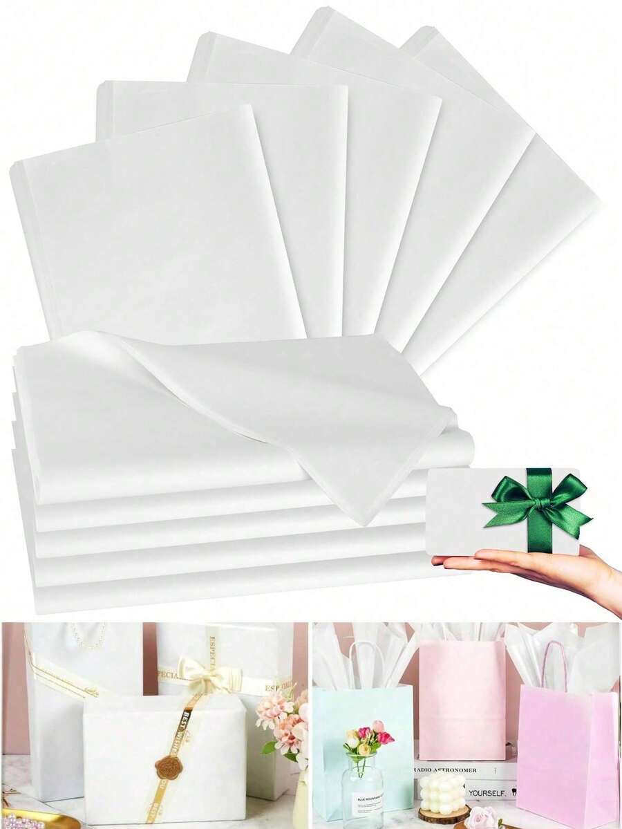 50张白色薄纸，未包装，适用于婚礼、生日DIY项目、节日包装工艺品、礼品袋、新娘送礼会、生日、毕业典礼以及各种场合，如万圣节、圣诞节、感恩节等。 - 白色 - 查看 1