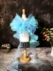 2 Yards Mermaid Iridescent Gradient Ruffled Layered Pleated Lace Organza Fabric Trim Decorative Material For DIY Sewing Wedding Dress Embellishment Home Craft Supply Must Have - Light blue - View 2