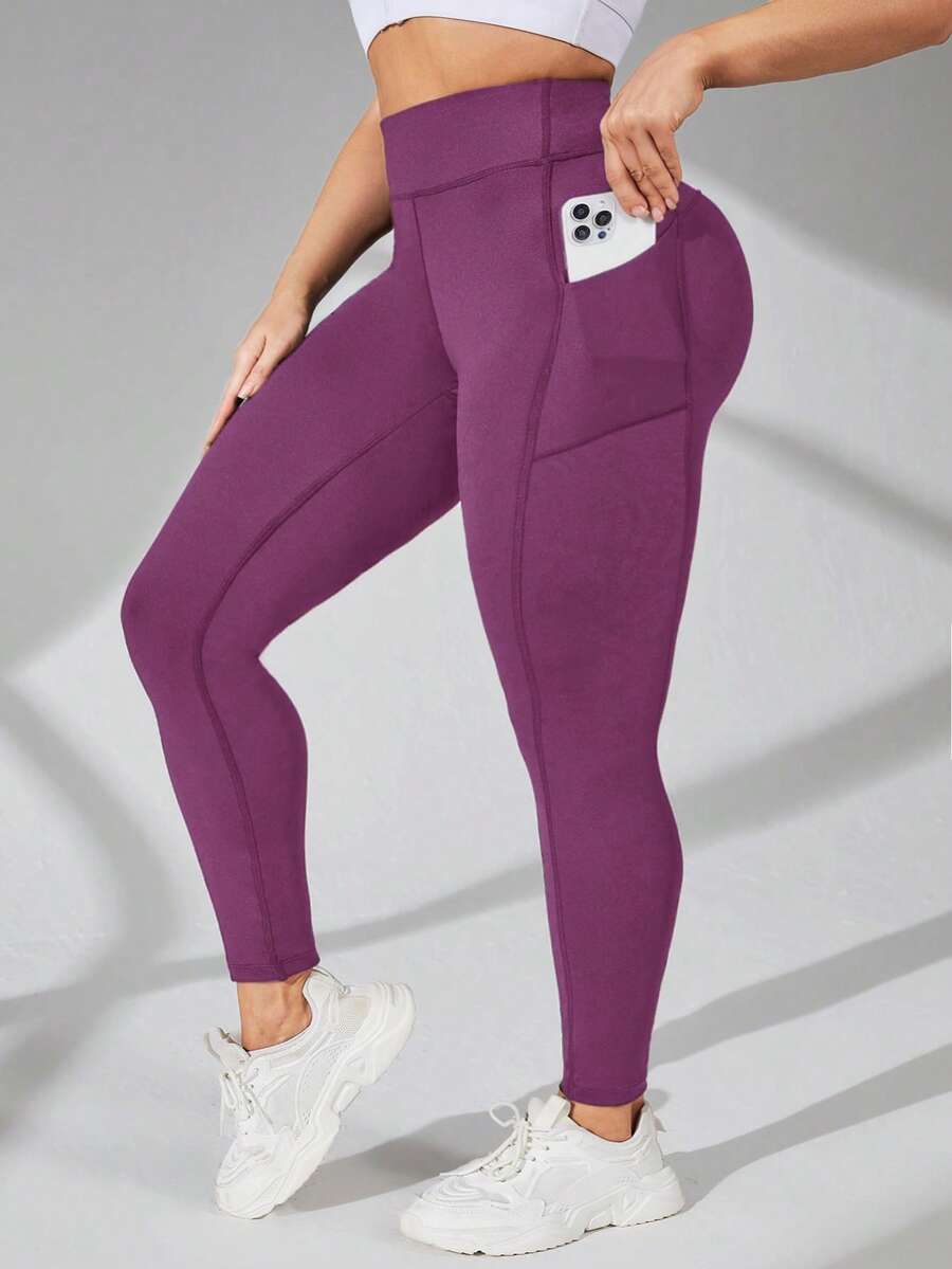 Auralis Leggings de cintura alta con compresión y bolsillos para tallas grandes - Púrpura malva - Ver 1