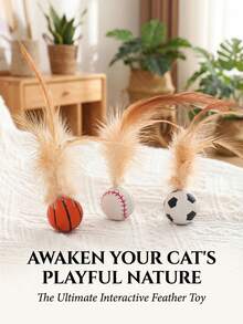 PETSIN 创意十足的硅胶材质篮球、足球、棒球和猫玩具，弹性极佳，适合与猫咪互动玩耍。 - 彩色 - 查看 1