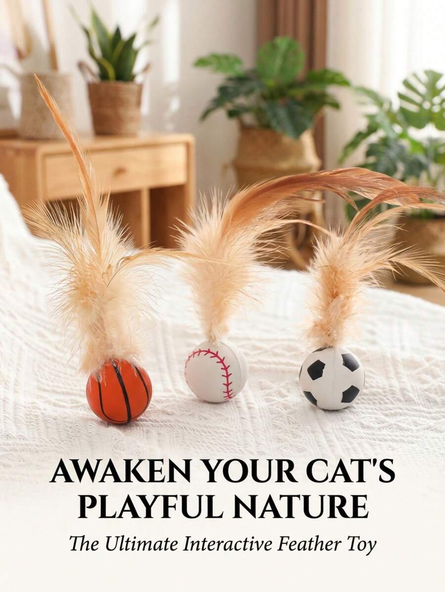 PETSIN 创意十足的硅胶材质篮球、足球、棒球和猫玩具，弹性极佳，适合与猫咪互动玩耍。 - 彩色 - 查看 1