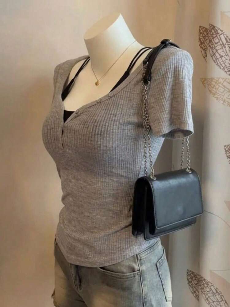 Lalippa 여성용 단색 캐주얼 다용도 데일리웨어 상의 - 회색 - 보기 3