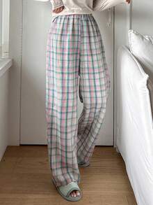 DAZY Fresh Plaid Pajama Cozy Pants, Fall & Winter - Green - View 3