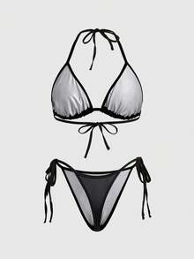 ROMWE Gothic Skull Rhinestone Wireless Lace-Up Women Lingerie Set - Purple - View 2