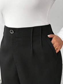 SHEIN Tall CURVE 大码女士优雅职业套装裤 - 黑色 - 查看 6
