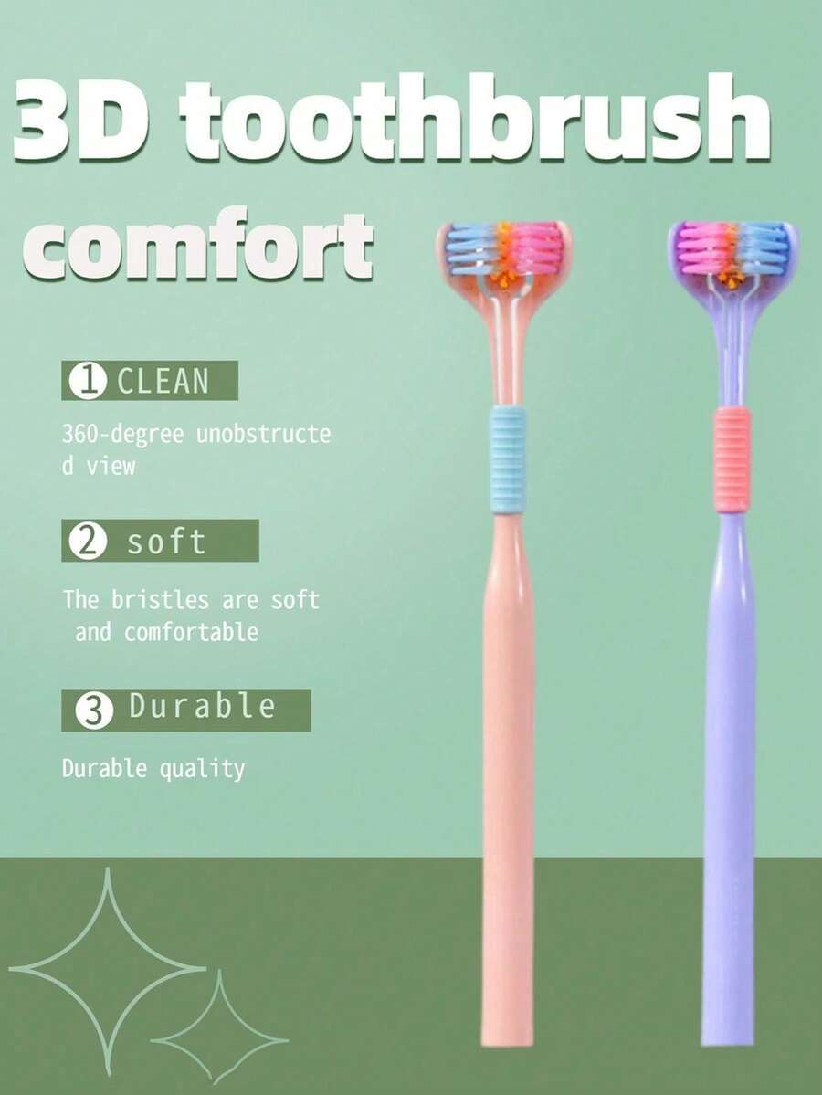 1/2pcs 3-Sided Soft Bristle Toothbrush, Deep Clean V-Shape Design, Ergonomic Oral Care Brush For Sensitive Gums - Multicolor - View 1