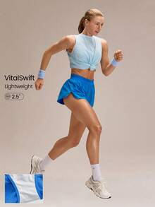GLOWMODE 2.5英寸 VitalSwift 高能量轻盈速干透气抑菌侧开衩低腰可调节短裤，适合跑步、慢跑、训练、网球、健身等运动。 - Blue Power - 查看 10