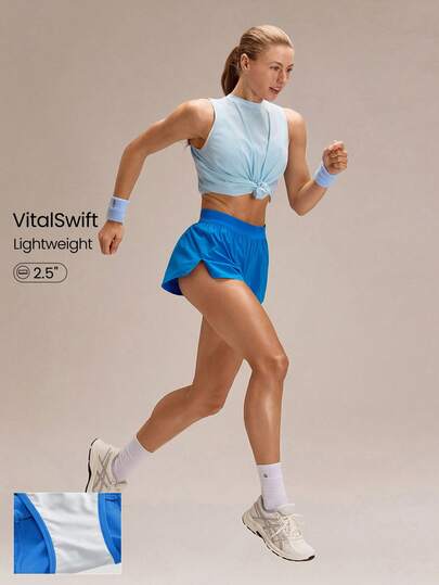 GLOWMODE 2.5'' VitalSwift High Energy Lightweight Quick-Dry Breathable Odor Control Side-Split Hem Low Waist Adjustable Waist Shorts Running Jogging Training Tennis Workout Gym Wear