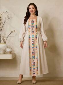 Al Najma Plus Size Women's Turkish Maxi Dress & Arabic Traditional Abaya - Apricot - View 3
