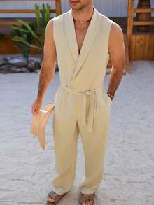 VENTUSAIL Bộ áo liền quần không tay cổ chữ V dành cho nam, thích hợp cho kỳ nghỉ thư giãn. - Màu be - Xem 4