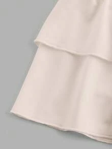 SHEIN Girlism Tween Girls Knitted Solid Color Cute Ruffle Layered Built-In Shorts Mini Skirt, Y2K Fashion, Back To School - Khaki - View 3