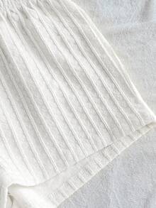 SHEIN 两件套少女休闲度假家居服：针织不对称肩部上衣和修身短裤，适合派对、海滩、邮轮、节日、夏季等场合，白色 - 白色 - 查看 4