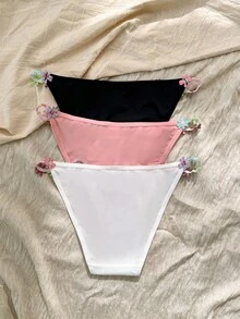 CottageSlumber 3入組女性花朵刺繡三角褲 - 彩色 - 查看 2