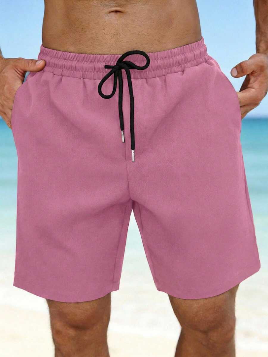 VIVINTIMO Men's Solid Color Drawstring Pocket Loose Shorts, Holiday - Dusty Pink - View 1