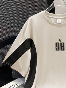 SHEIN Atasan Lengan Pendek Kasual Longgar Bergaya Sporty dengan Desain Colorblock untuk Remaja Laki-Laki, Nyaman dan Serbaguna untuk Aktivitas Luar Ruangan - Aprikot - View 7