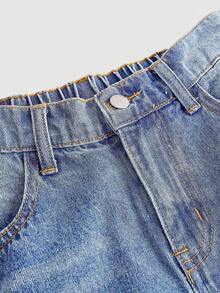 SHEIN Girlism 少女Y2K潮流侧条纹蝴蝶结宽松复古休闲牛仔长款短裤，斜插口袋和毛边裤脚，适合春夏假期、夏季音乐会、锐舞派对等各种场合的街头穿搭。 - 淺色水洗藍 - 查看 5