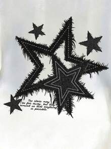 Manfinity Joysei Men's Contrast Color Patchwork Star & Slogan Print T-Shirt - Black and White - View 2