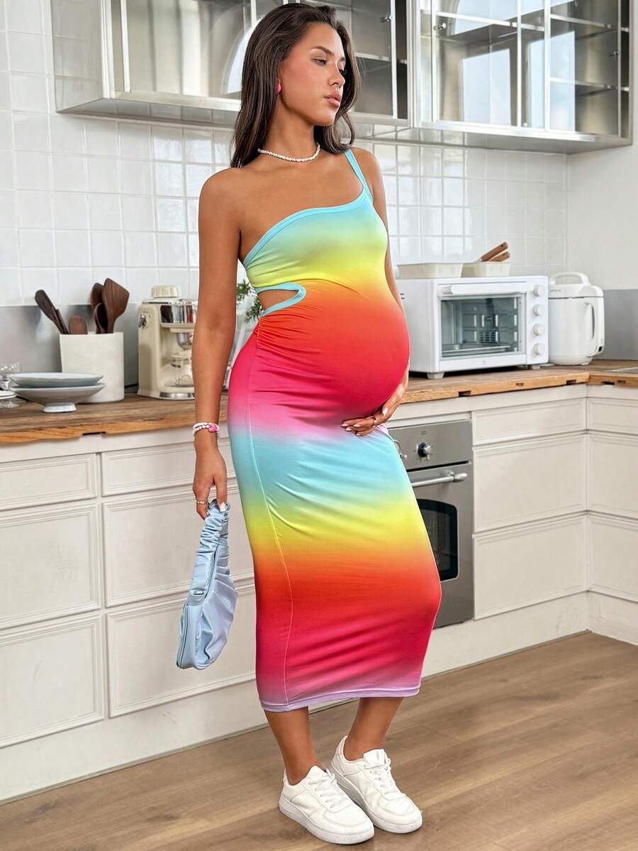 SHEIN Maternity Casual Colorful Ombre Backless Bodycon Dress For Summer Summer Outfits Rainbow Dress For Women Pregnancy Clothes Dress Bodycon Summer Dress Baby Shower Dress For Women - Multicolor - View 1