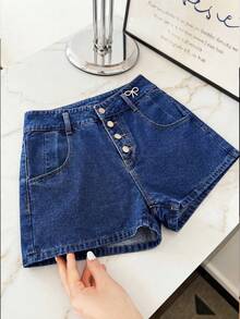 GlowEve Women's Casual Versatile Denim Shorts With Pockets And Button Closure - Blue - View 3