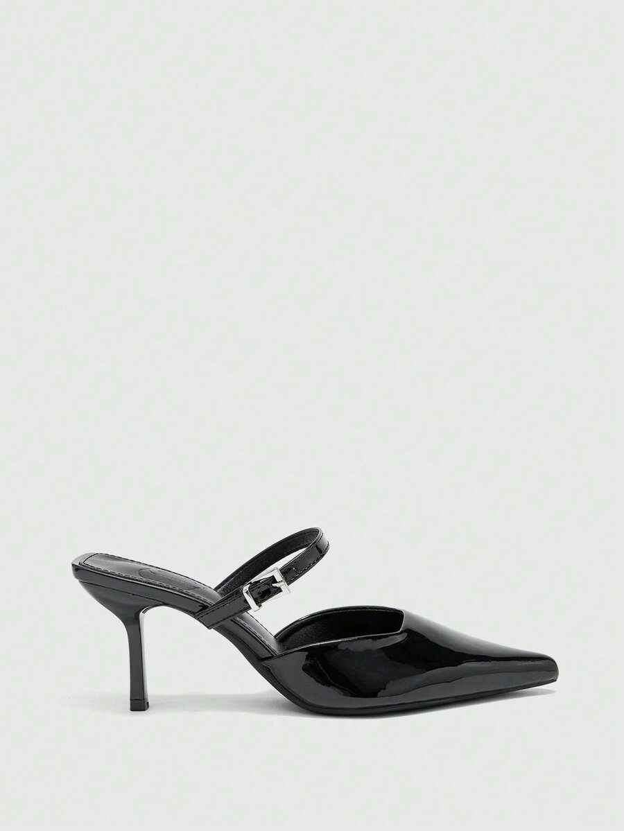 CUCCOO BIZCHIC Tacones altos de diseño con hebilla de punta fina para uso diario de mujeres - Negro - Ver 1