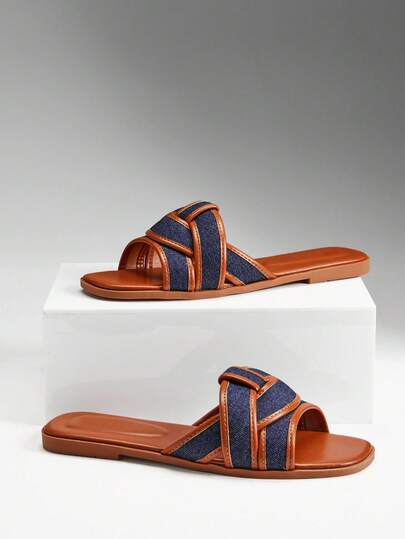 SHUZIA Sandal đế bằng kiểu dáng thanh lịch dành cho nữ, kiểu dáng đan chéo.