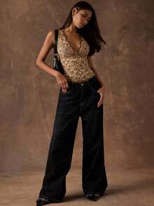 SHEIN BAE Áo ren xuyên thấu màu nâu gợi cảm dành cho nữ, cổ chữ V sâu, thích hợp cho mùa xuân và mùa hè, phù hợp cho hẹn hò, đi chơi, lễ hội âm nhạc, tiệc tùng, tụ họp trên bãi biển, mặc thường ngày, áo đi biển cho nữ, phong cách thập niên 2000. - Màu Khaki - Xem 8