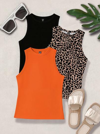 SHEIN CURVE+ Plus Size Women's Leopard Print Camisole, Romantic Versatile Suitable For Dates, Commuting, Casual Daily Wear, Spring/Summer