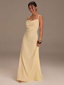 Athîral 女士休闲度假浅黄色露背吊带无袖连衣裙 - 淡黃色 - 查看 1