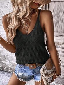 SHEIN Holidaya Women's Basic Knit Camisole Top For Summer Everyday Wear - Black - View 5