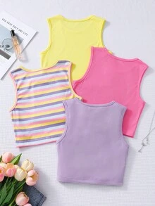 SHEIN 4件套彩色百搭休闲甜美吊带背心，适合少女穿着，可用于度假、外出、返校、日常穿着和夏季。 - 彩色 - 查看 2