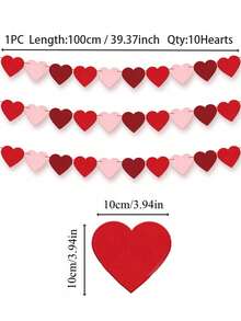 1 Piece Heart Shaped Hanging Banner Garland Valentine's Day Decor Pink Red Burgundy Love Theme Engagement Wedding Anniversary Party Room Home Decoration Romantic Ornament - multicolor - View 2