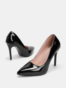 Glitzique Retro Pointed Toe High Heel Party Shoes, New Spring Color Block Super High Heel Low-Top Shoes, Mirror Red Bottom Fashion High Heels, Elegant Formal Dress Shoes Summer Shoes - Black - View 8