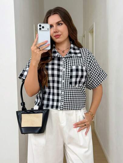 Zelara Plus Size Cotton Blouses Casual Comfortable Striped Shirt Festival Outfits For Women Festival Tops Beach Tops Vacation Outfits Women Vacation Tops  Summer Tops  For Women Mother's Day Checkers Shirt Blouse For Women Casual Modern Chemise Femme Chic Cotton Cheap Shirts For Women S3433 Of Woman Clothes Button Up Tops Trending Outfits For Women