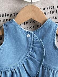 LMoss Kids 2 piezas Conjunto de top sin mangas y pantalones de mezclilla azul claro para niñas bebé - Lavado ligero - Ver 3
