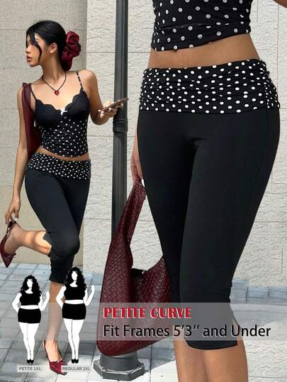 SHEIN PETITE CURVE 大码女式夏季休闲波点印花打底裤
