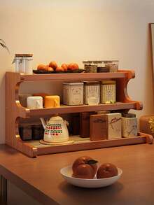 High-End Ambiance, Bid Farewell To Clutter. Wooden Trapezoidal Rattan Storage Shelf, Green Plants, Bay Window, Balcony, Flower Stand, Multi-Tiered Water-Draining Storage Rack, Step-By-Step Cup Holder, Versatile Desktop Storage Rack, Multi-Tiered Storage Rack, Bookshelf, Kitchen And Office Use, Cup Holder, Home Essentials, Storage Rack - Brown - View 7