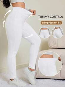 SHEIN Tall Quần jeans nữ dáng ôm cạp cao, chất liệu co giãn, màu tối, thích hợp cho mùa thu/đông, chất vải mềm mại, co giãn tốt, thích hợp cho vải skinny. - trắng - Xem 1