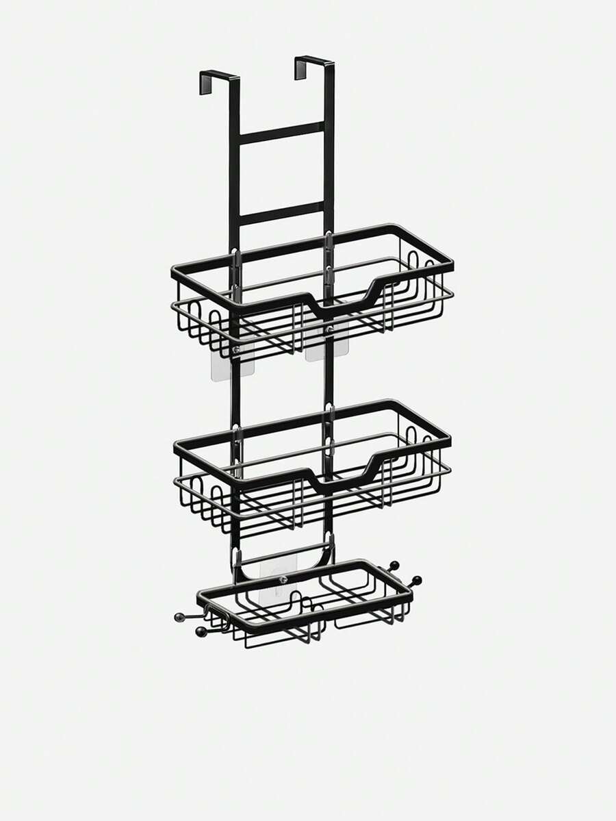 1 Bộ - Giá treo đồ dùng nhà tắm gắn cửa kèm khay đựng xà phòng, không cần khoan, giá treo đồ tự dính với 11 móc, chất liệu chống gỉ và chống thấm nước, thích hợp cho phòng tắm, giá treo khăn, kệ góc và kệ gắn cửa - Màu đen (Giáng sinh) - nhiều màu - Xem 1