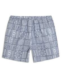 ZELFYO Men's Geometric Print Casual Beach Shorts - Grey - View 4
