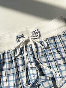 SHEIN Unity Sexy Casual Plaid Patchwork Shorts Plaid Jorts Lounge Black And White Checkered Summer - Multicolor - View 3