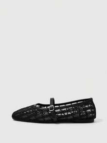 Sleekvia Ladies Fashion Elegant Lace Mesh Comfortable Square Toe Flat Sole Shoes - Black - View 4