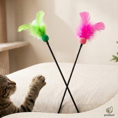 PETSIN Colorful Feather Glitter Little Flying Insect Fairy Stick Cat Toy, PP Material Grip Tube, Interactive Play For Cats