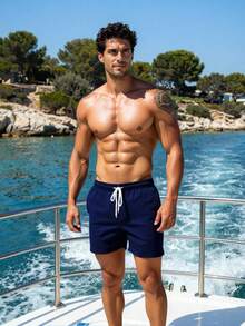 Horizaway 男士海龟印花抽绳腰休闲沙滩短裤 - 藏蓝色 - 查看 5