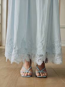 Bộ trang phục thường ngày đi nghỉ mát mới của Anewsta: Váy ôm sát, xếp ly, ren rỗng, dáng xòe thanh lịch dành cho nữ. - Màu xanh lam - Xem 7