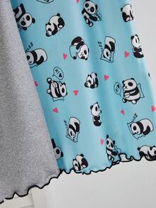Girls' Minimalist Cute Panda Print Short Sleeve Long Nightgown Pajama Set, White & Pink - Blue - View 5
