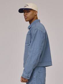 Musero Cropped Boxy Long Sleeve Dropped Shoulder Zip Through Collared Lightweight Denim Pin Stripe Jacket Front Pocket Detailing Co Ord Jack Only Spring Summer Essentials - Medium Wash - View 3