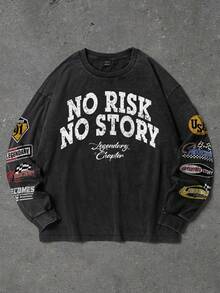 Manfinity EMRG Áo thun dài tay in chữ dành cho nam cỡ lớn - màu đen - Xem 1