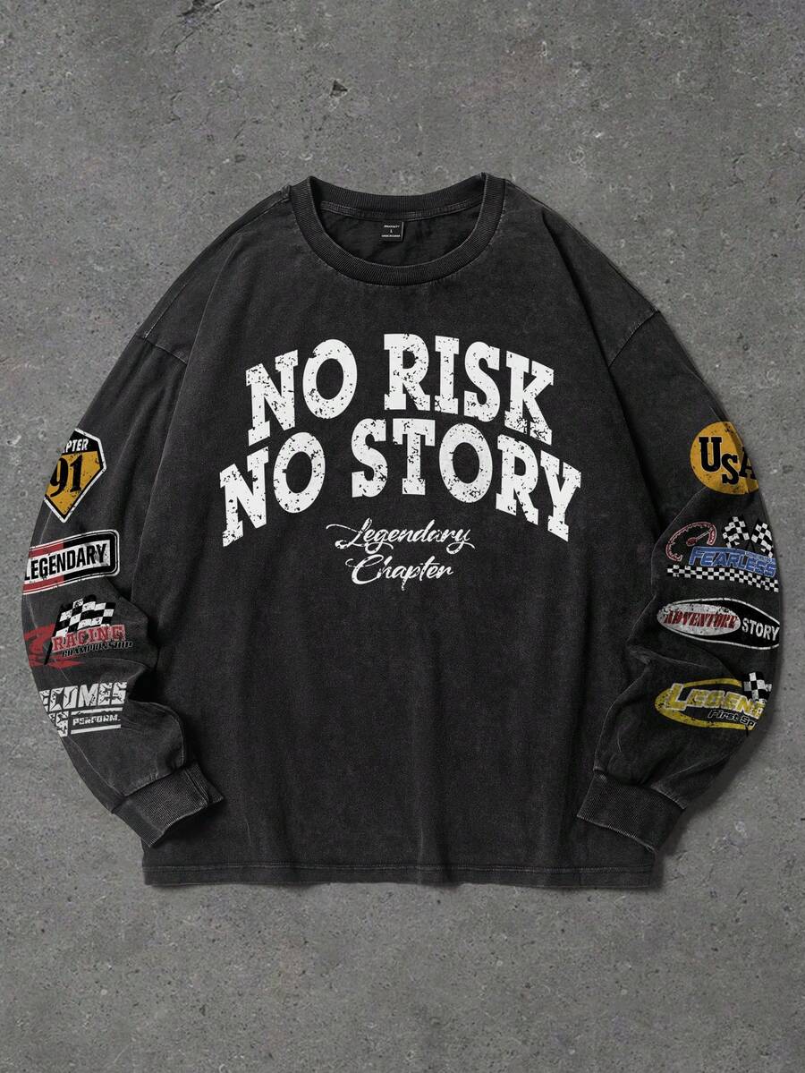 Manfinity EMRG Áo thun dài tay in chữ dành cho nam cỡ lớn - màu đen - Xem 1