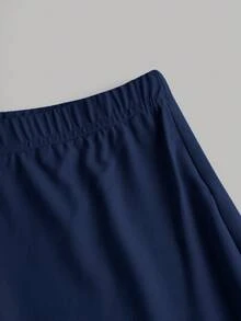 SHEIN Girlism 2pcs/Set Tween Girls' Casual Ruched Bandeau Top With Asymmetrical Hem And Flare Pants - Navy Blue - View 5